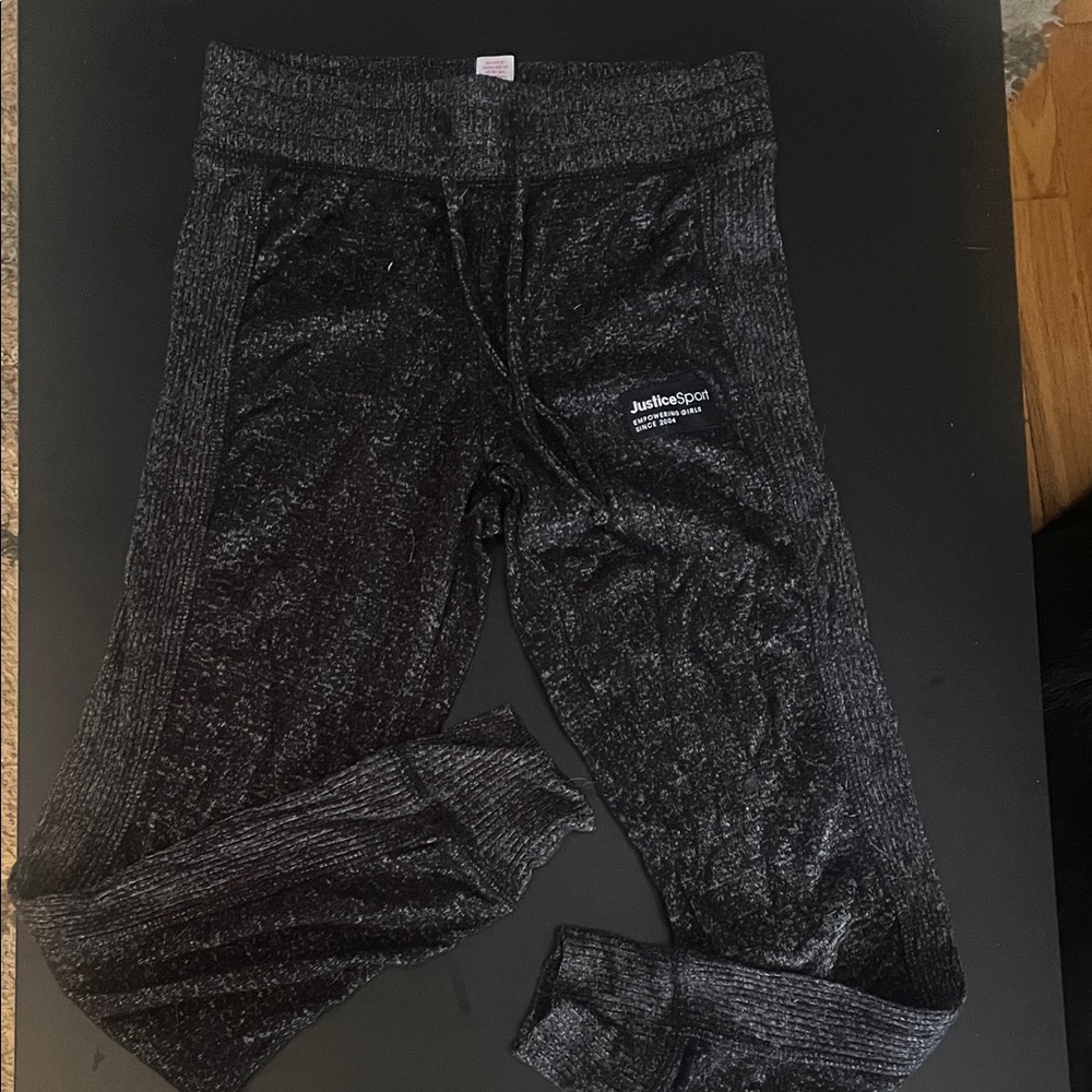 Justice Black Velour Ribbed Side Panel Leggings